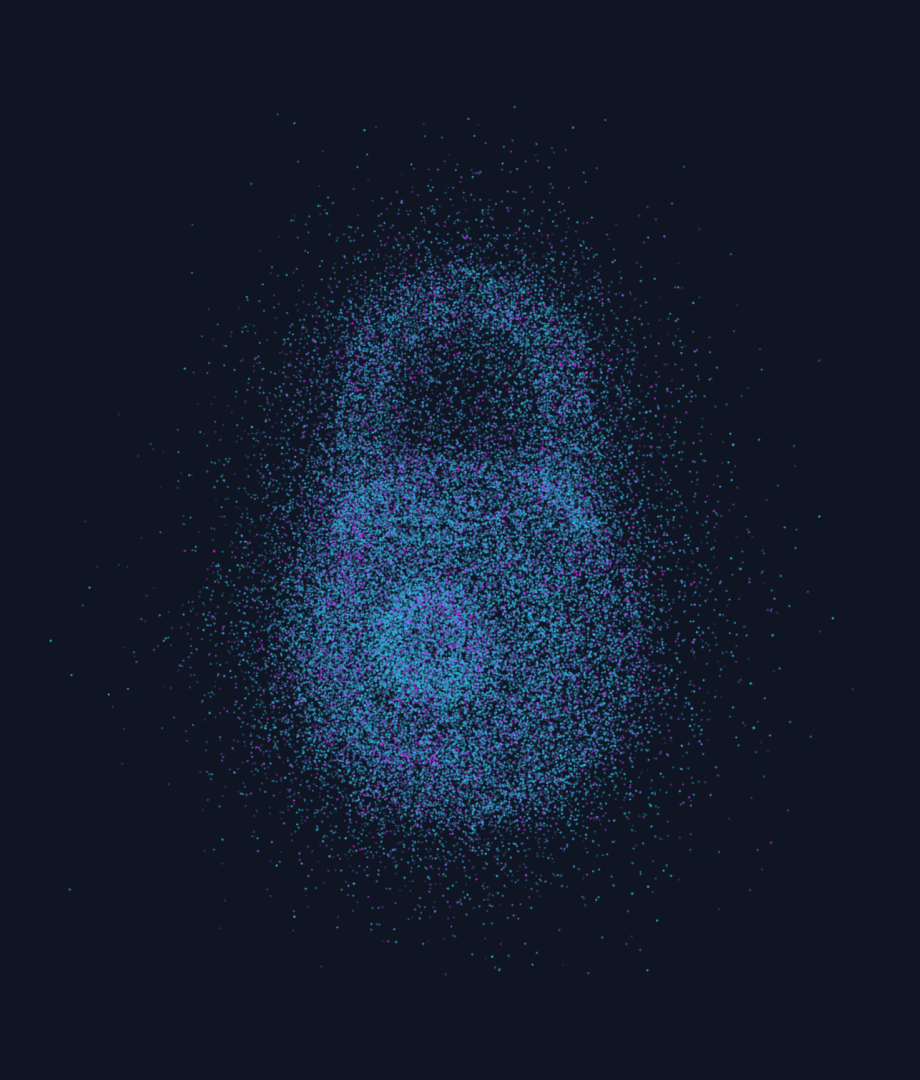 Maze padlock illustration formed from blue, teal and purple particles on a dark background