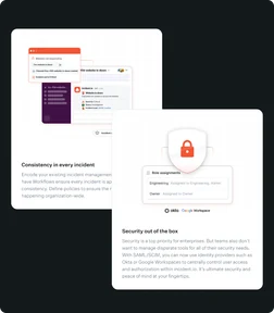 Product feature cards illustrating consistency in incident response and built-in security